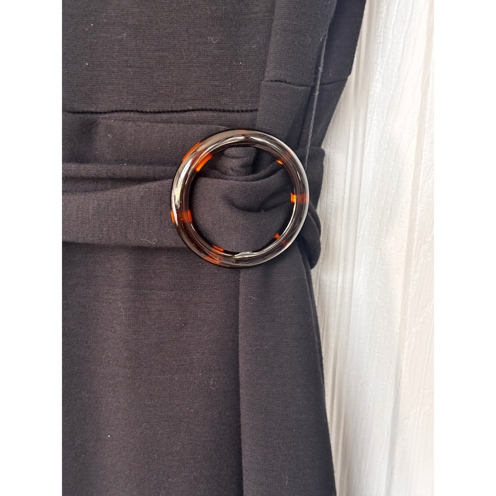 Ann Taylor LOFT Black Tortoiseshell Belted Wrap Sleeveless Shift Dress 10 - Picture 6 of 16